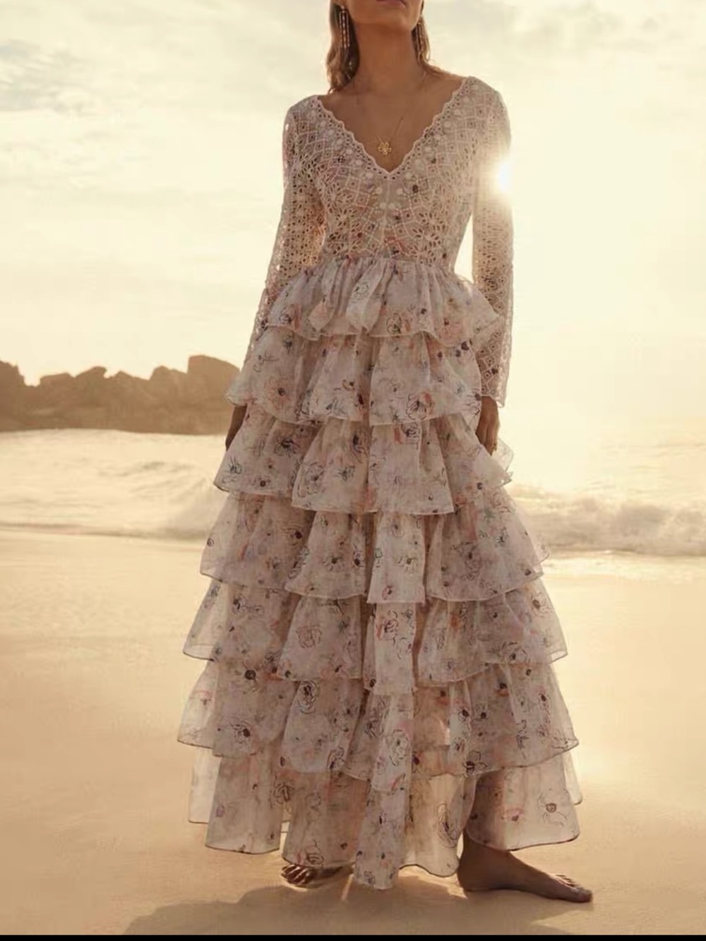 Zimmerman Romantic Ivory Lace Tiered Ruffle Maxi Dress size 2 - Picture 2 of 16